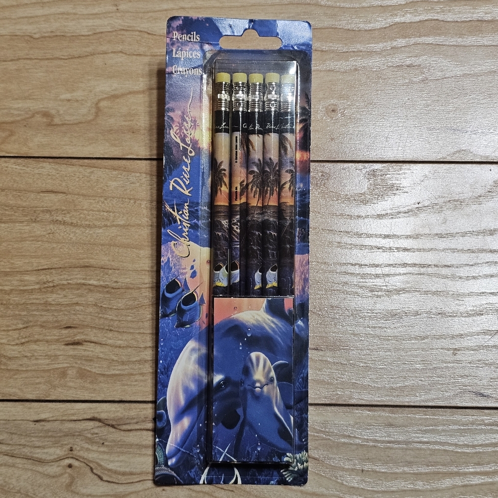 Vintage 90s Pencils 5 pk Lot Christian Riese Lassen Ocean Marine Life Dolphins